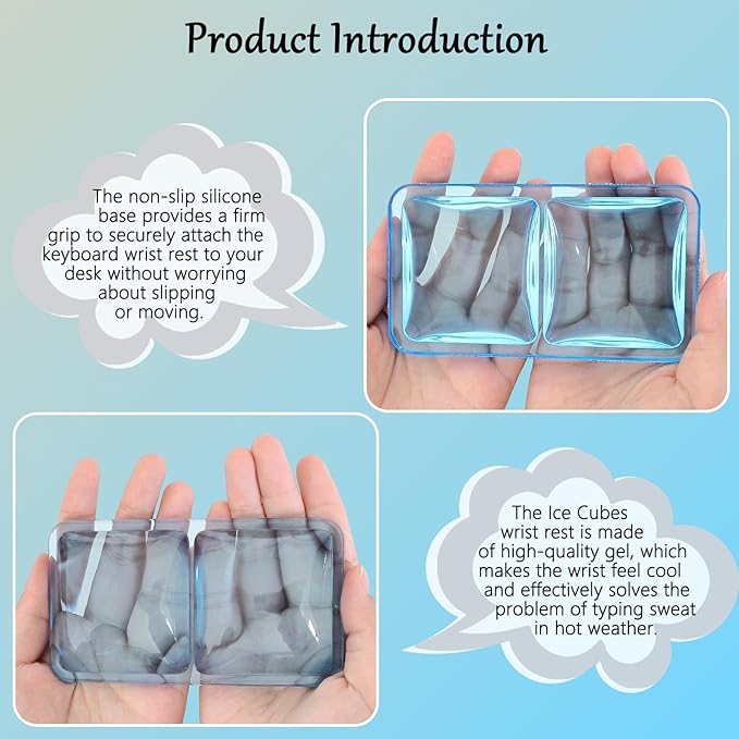 Gel Wrist Rest for Keyboard and Mouse Square Blue Plaid Clear Keyboard Wrist Rest Transparent Ergonomic Cute Checkered Mouse Wrist Pad Silicone Non-Slip Support for Computer Laptop Gaming Home Office