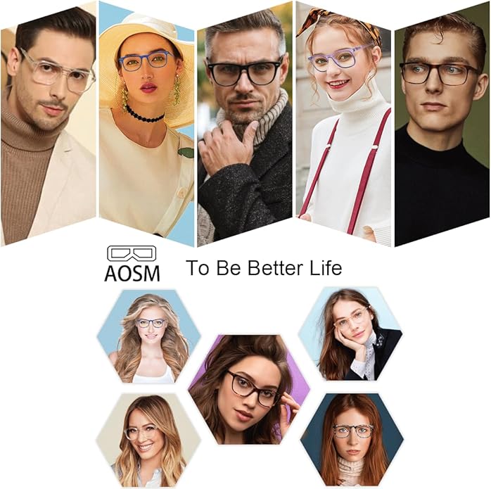 AOSM Blue Light Glasses for Men & Women,Gaming glasses Anti-Glare UV400 Protection,Blue Light Blocking to Relieve Eye Strain