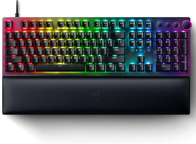Razer Huntsman V2 Optical Gaming Keyboard: Fastest Clicky Optical Switches w/Quick Keystrokes - Doubleshot PBT Keycaps - Dedicated Media Keys & Dial - Ergonomic (Renewed), Black