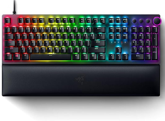 Razer Huntsman V2 Optical Gaming Keyboard: Fastest Clicky Optical Switches w/Quick Keystrokes - Doubleshot PBT Keycaps - Dedicated Media Keys & Dial - Ergonomic (Renewed), Black