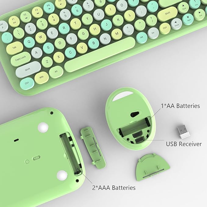 MOFii Wireless Keyboard and Mouse, Ergonomic Full Size Typewriter Keyboard and Mouse Combo for Mac, Windows 7/8/10, Laptop, Desktop, PC, Computer (Green Colorful)