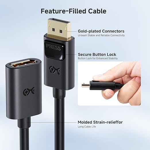 Cable Matters DisplayPort to DisplayPort Extension Cable - 3ft, Supports 8K 60Hz, 4K 240Hz DP Extension Cable 1.4, DP Male to Female