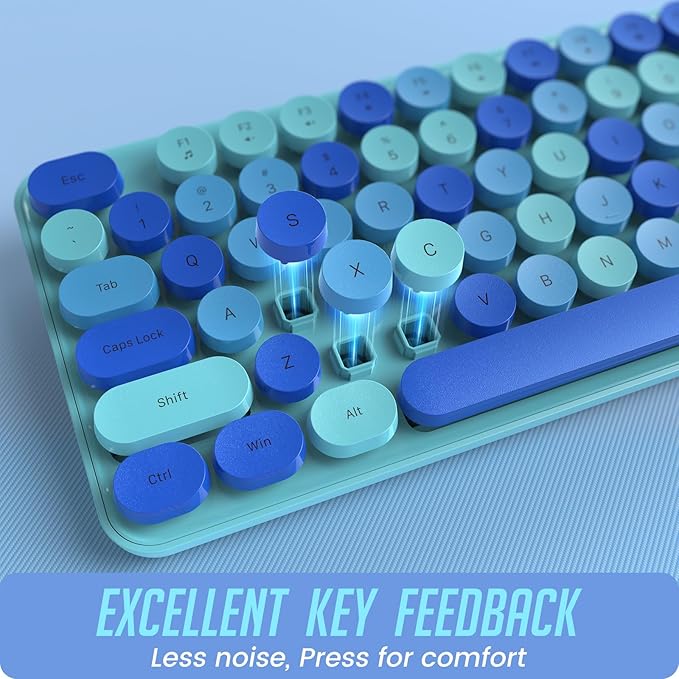 Wireless Keyboard and Mouse, LIZRROT Silent Keyboard Mouse Combo, Full-Sized Colorful Typewriter Keyboard with Round Keycaps, 2.4G Cute Mouse Compatible with PC/Laptop/Computer(Blue)
