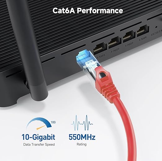Cable Matters 10Gbps Snagless Shielded Cat 6A Ethernet Cable - 75ft, Cat 6A Cable, Cat6A Cord, Ethernet Cord, Red