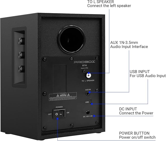 Powered Bookshelf Speakers HiFi Computer Gaming Monitors with Bluetooth 5.3 & 24-Bit USB DAC Stereo Speaker PC Speakers 3.5" Woofer,1" Silk Dome Tweeter, Adjustable Bass/Treble BT16-Black