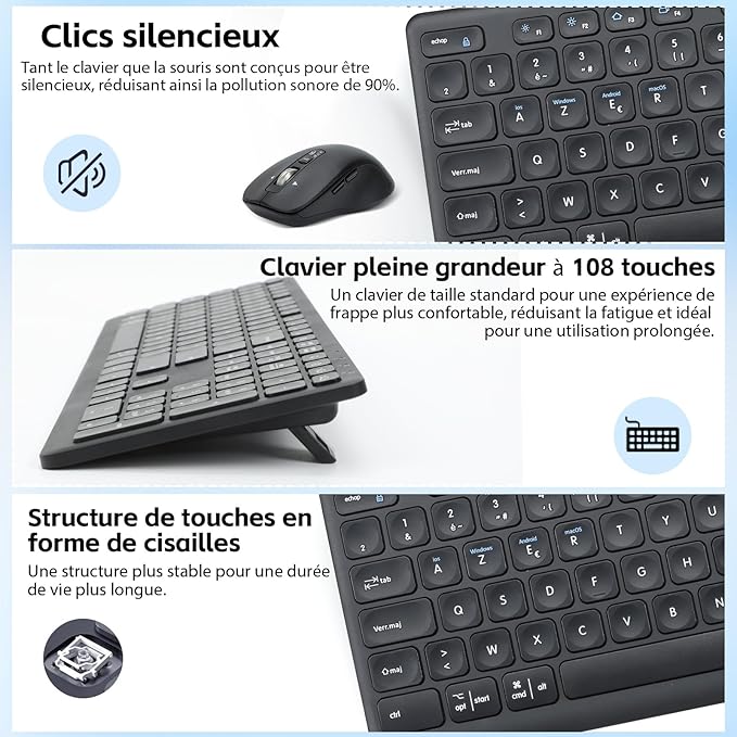 M9300 Wireless Keyboard and Mouse, 2.4G USB Receiver and Dual Bluetooth, Multi Device Keyboard Mouse Combo for Computer, Laptop, iPad, ChromeBook (Original Language, English)