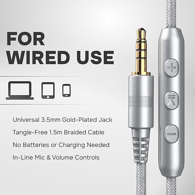 ARTIX CL750 Wired Headphones with Mic & Volume Control — Noise Isolating On-Ear Headphones for Computer and Laptop Wired, Plug in Corded Headphone with Wire (Foldable, Aux Jack 3.5mm)