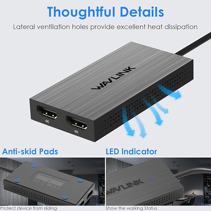 WAVLINK USB 3.0 & USB C to Dual HDMI Adapter 4K@60Hz for 2 Monitors, DisplayLink USB C HDMI Adapter for Dual Monitor, for Mac M1/M2/M3, Windows, ChromeOS, Ubuntu, Android