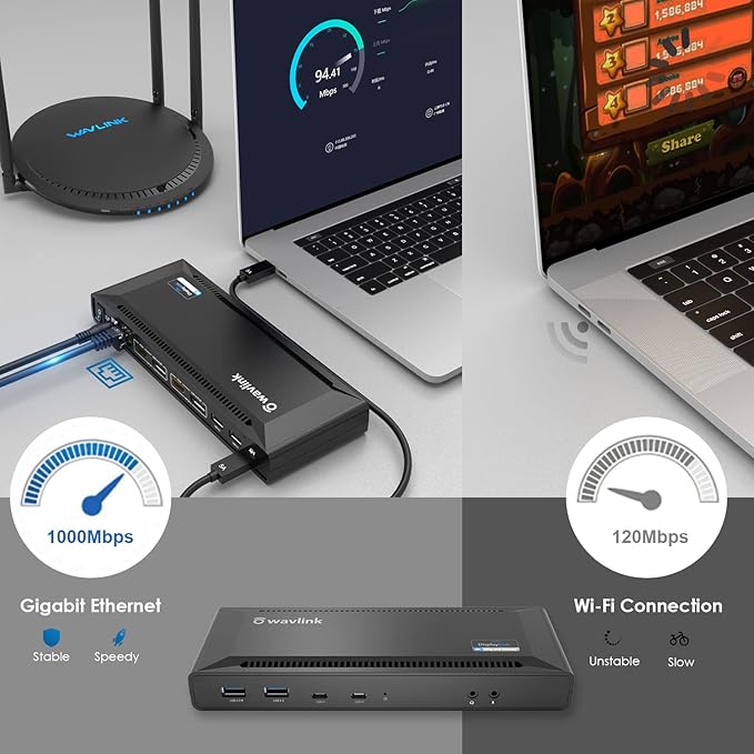 WAVLINK 4K Universal USB C Docking Station Dual Monitors, Displaylink Dock, 100W PD Charging for MacBook M1/M2, Thunderbolt 4/3, USB-C Windows Mac, 2 DisplayPort & 2 HDMI, Ethernet, Audio