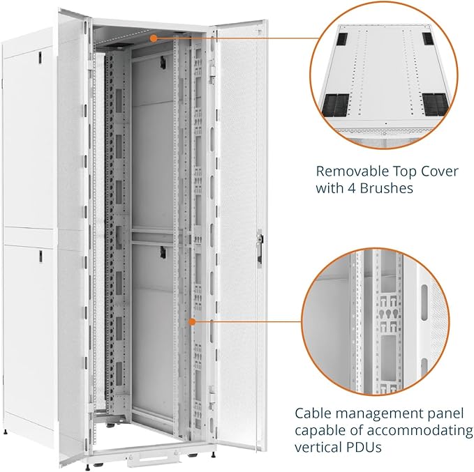 Tecmojo 48U Server Rack Cabinet - PRE-Assembled 32inch Width 48inch Depth IT Network Equipment Cabinet Rack Enclosure with Casters - 3000lbs Weight Capacity, White
