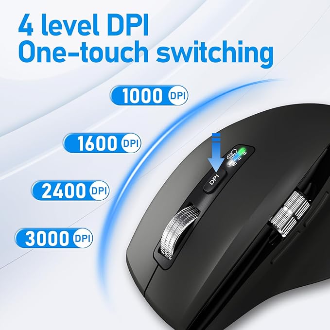 Wireless Bluetooth Side Scroll Mouse with Multi-Device, Ergonomic Computer Mice with Smart Flying Scroll, Quiet Click 4-Level DPI for Computer, Laptop, iPad, Tablet, MacBook (Black)