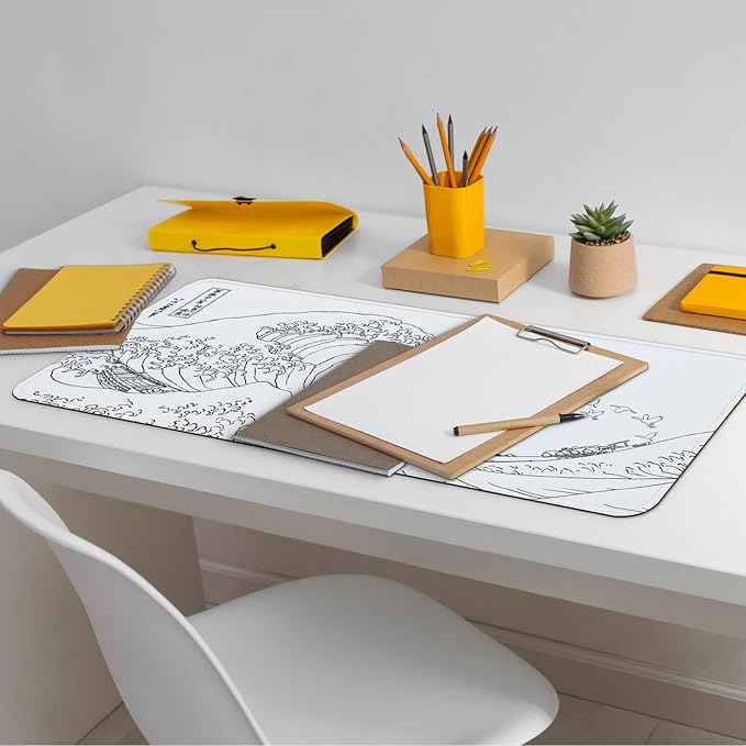 Gaming Mouse Pad, Large 31.5 x 11.8 inches Mousepad, Long Keyboard Pad, Cute Mouse Mat for Computer with Stitched Edges and Non-Slip Base (Japanese Grey White Wave)
