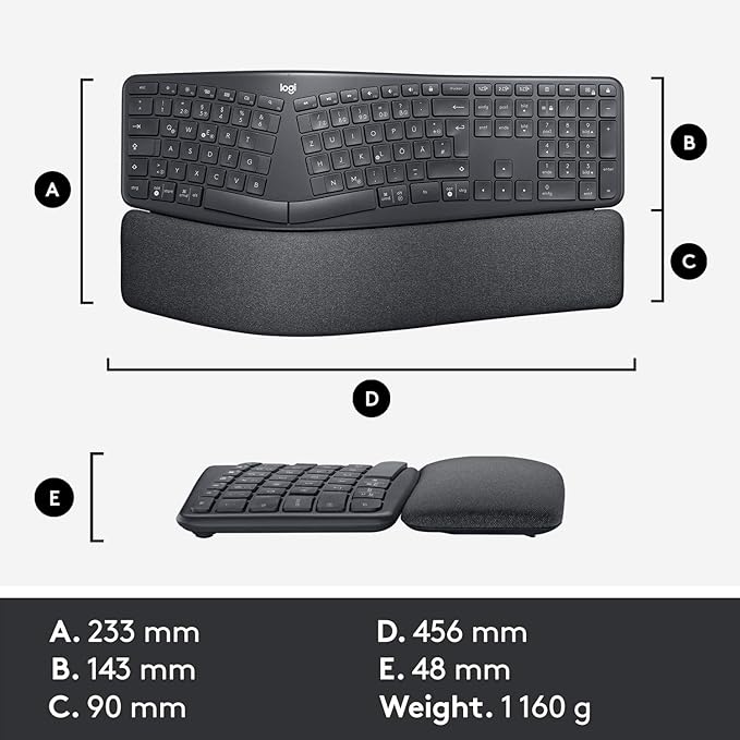 Logitech Ergo K860 Split Wireless Keyboard for Business - Ergonomic Design, Secured Logi Bolt Technology, Bluetooth, Globally Certified, Windows/Mac/Chrome/Linux - Graphite