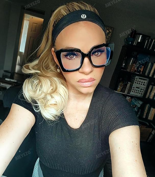 AIEYEZO Oversized Blue Light Glasses for Women, Anti Fatigue Prevent Headache Computer Eyeglasses