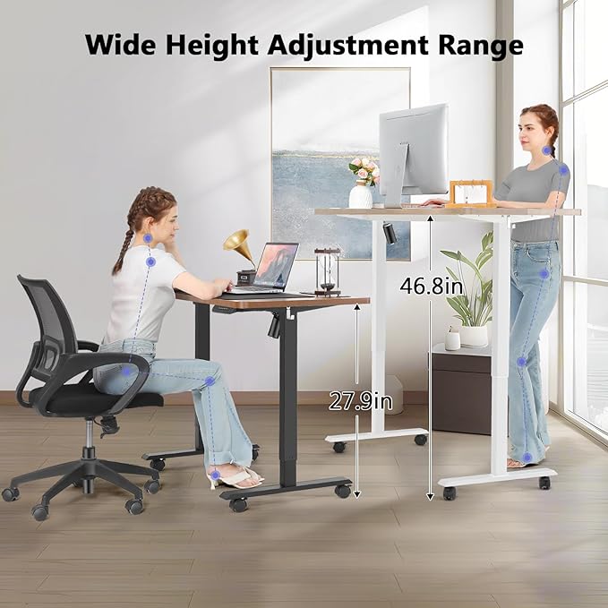farexon Electric Standing Desk Adjustable Height, 55 x 24 Inch Stand up Desk with Large Mouse Pad, Rolling Wheels & Foot Pad,27''-46'' Lifting Range Home Office Computer Desk(Black)