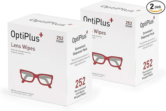 OptiPlus Eyeglass Lens Wipes l Pre-Moistened l Cleaning Wipes for Glasses, Smart Phones, Optical Lens, Goggles, and Watch Screen l Quick-Dry & Scratch-Free | 252 Count (504 Count (Pack of 1))