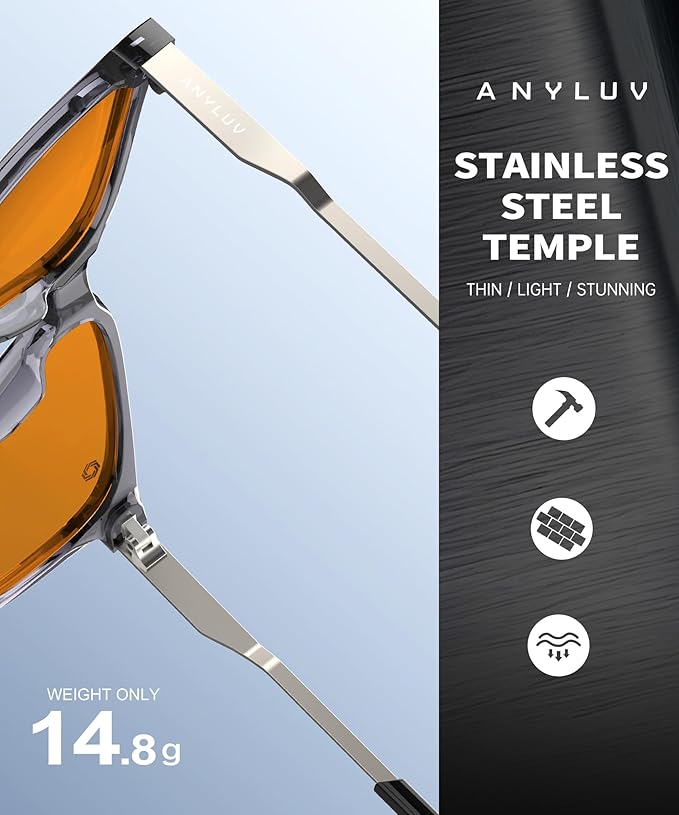 ANYLUV Blue Light Glasses for Men, Lightweight Computer Gaming Glasses, Stylish Anti Eyestrain Blue Light Blocking Men