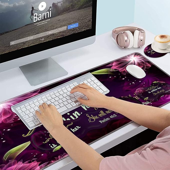 Keyboard Wrist Rest and Mouse Pad Wrist Support Set,Ergonomic Memory Foam Wrist Pad & Non Slip Base for Home Office Working Studying Easy Typing,Quote Bible Verses Psalm 46:5