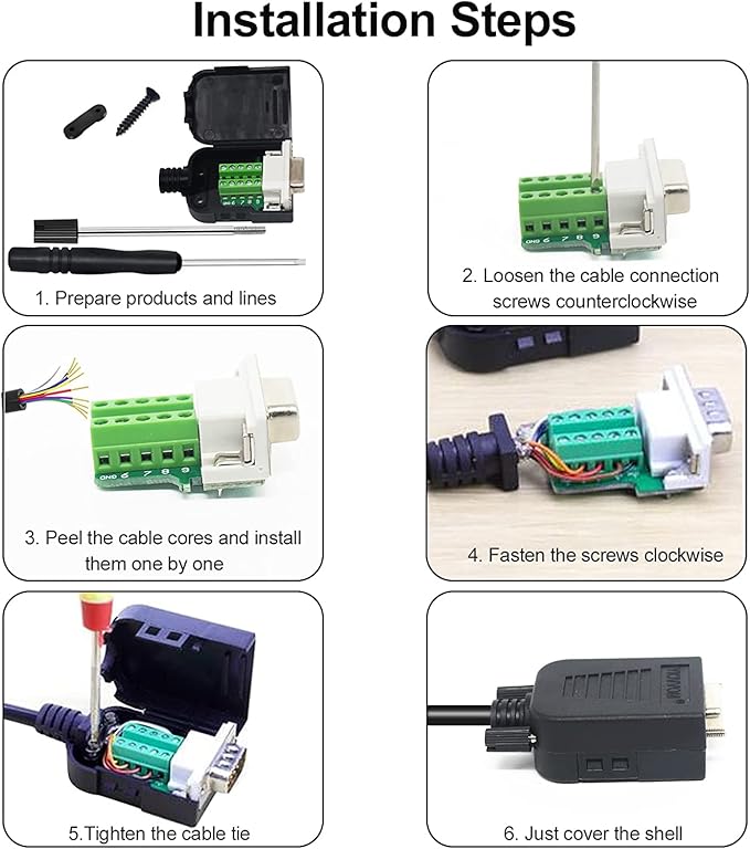 DB9 Breakout Connector, Male 9 pin RS232 connectors, Solderless D-SUB RS485 Serial Adapter Module Board with Screw Terminals, Case, Long Bolts (5PCS Female+5PCS Male White)
