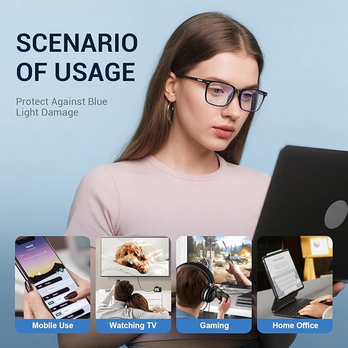 Blue Light Glasses for Men Women, 99% Blue Light Blocker, UV Protection. Ideal for Computer Use, Gaming, Reading.