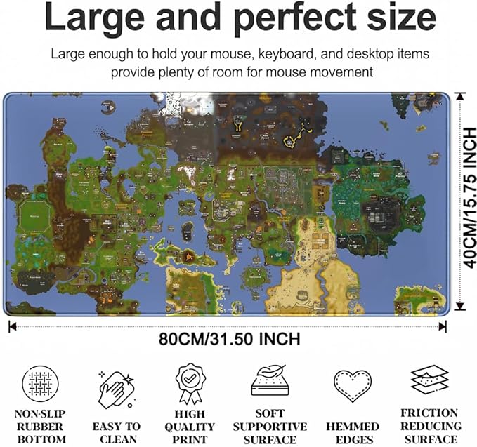Old School Desk Mat World Map Mouse Keyboard Pad, Gaming Desk Pad Mat XXL Big Mouse Pad Tabletop Game Gift, Laptop Computer Keyboard Pad with Stitched Funny Extra Large Mouse Pad 31.5x15.7 in