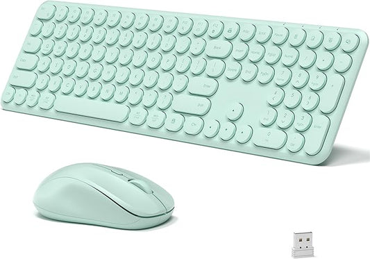 Wireless Keyboard and Mouse Combo, 110 Round Quiet Keys, Adjustable Optical Mouse, Share 1xUSB Receiver, Power Switch, for Windows Mac(Green)