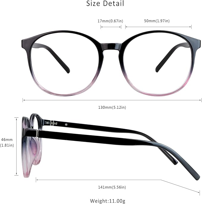 LifeArt Round Blue Light Blocking Glasses, Computer Glasses, Gaming Glasses, TV Glasses for Women Men (Black Purple, 4.00 Magnification)