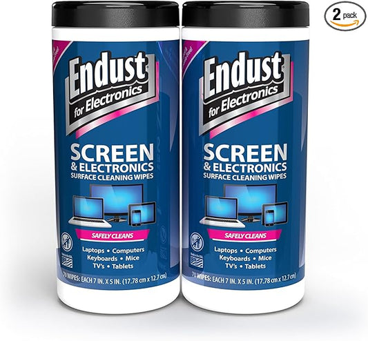 Endust For Electronics; Cleaning Wipes for Screens & Electronics Surfaces; Pre-Moistened, Alcohol & Ammonia Free, 140 Count (Pack of 2)