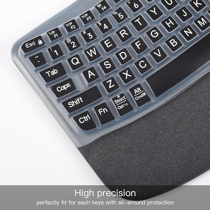 Large Print Keyboard Cover for Logitech Wave Keys MK670 Combo Keyboard Skin, Logitech Wave Keys Wireless Ergonomic Keyboard Cover Protector Skin, Logitechs Waves Key Accessories, Black