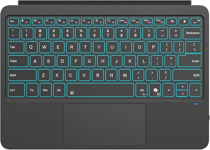 MoKo Type Cover for Microsoft Surface Pro 12" 2025 Keybaord, Ultra Slim Wireless Bluetooth Surface Pro Keyboard with 7-Color LED Backlit & Multi-Touch Trackpad Rechargeable Battery, Black