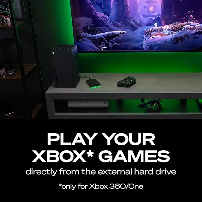 Seagate Game Drive for Xbox 5 TB External Hard Drive Portable HDD - USB 3.2 Gen 1, Black with Built-in Green LED bar, Xbox Certified, 3 Year Rescue Services(STKX5000403)