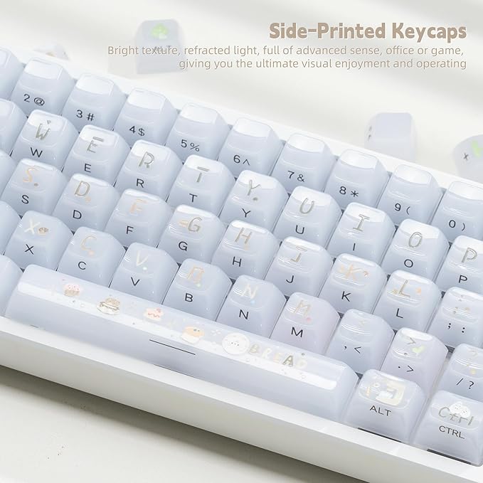 Womier Keyboard Keycaps Jelly, White Ceramic Keycaps Style, Cake Sheep Key Cap Transparent Side Printing Custom 60 65 75 100 Percent for Cherry MX,Gateron Mechanical Keyboards,MDA Profile