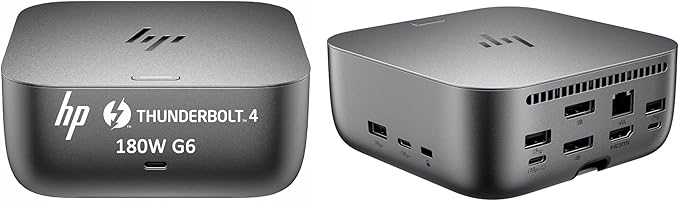 HP Thunderbolt 4 Ultra 180W G6 Dock (9X481UT), 13-in-1 USB-C Docking Station with Max 180W Charging, 4X 4K Displays, 3-Yr Warranty, RJ45, HDMI, 7 USB Ports, 2X DisplayPort for Laptop, MacOS, ChromeOS
