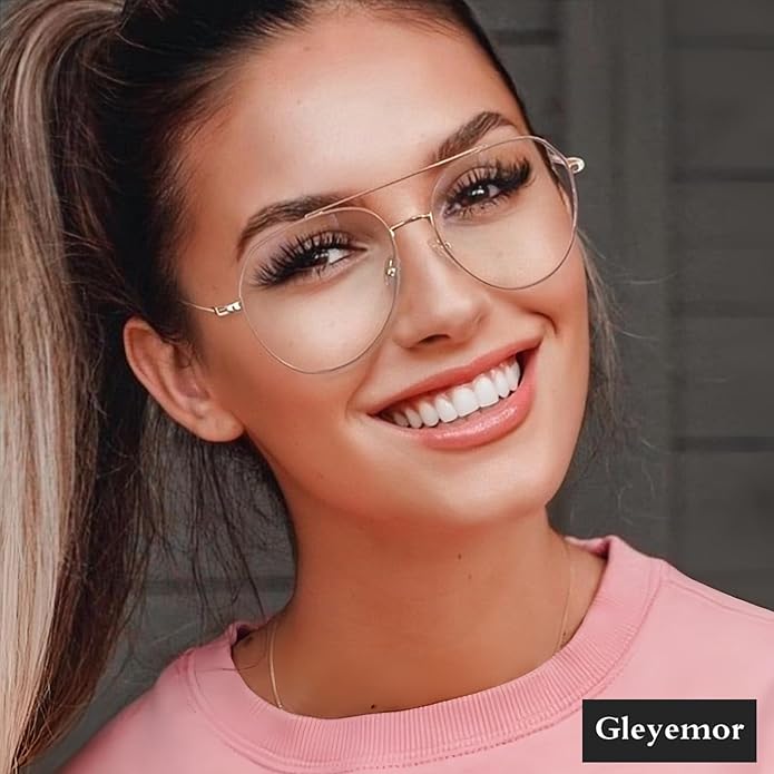 Gleyemor Blue Light Aviator Glasses for Women Men, Metal Frame Anti Blue Light Lens Computer Glasses