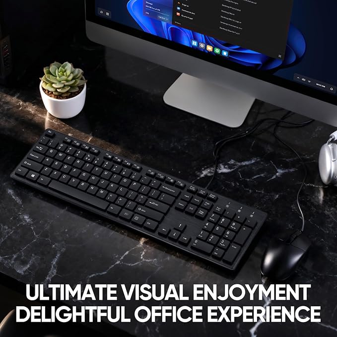 Wired Keyboard and Mouse Combo, Full-Sized Ergonomic Computer Keyboard and Optical Wired Mouse for Windows, Mac OS Desktop/Laptop/PC-Black
