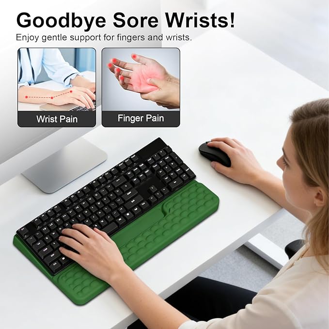 Keyboard Stand with Wrist Rest, Computer Keyboard Pad with Wrist Support, Ergonomic Keyboard Riser Holder Lift Tray, Soft Memory Foam Desk Wrist Pad for Office, Home, School - Green
