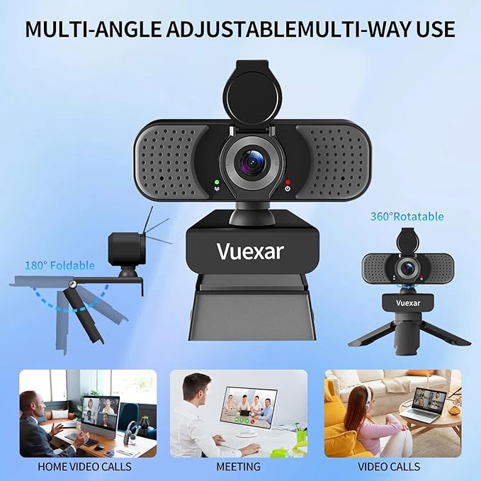 Full HD 1080P Webcam with Microphone, Noise-Canceling, Privacy Cover, Wide-Angle Lens, Auto Light Correction, Plug & Play USB Web Camera for Laptop, Desktop, PC, Mac, Zoom, Skype – Pro Series