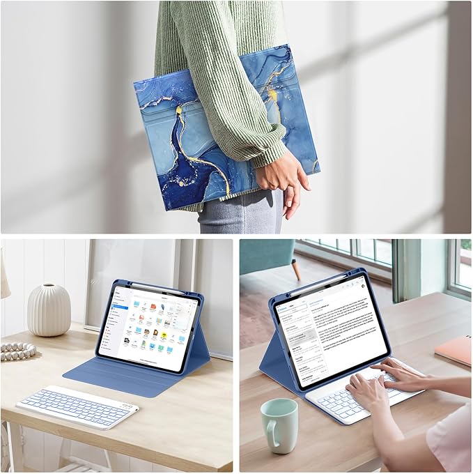 Soke Keyboard Case for iPad Pro 13 Inch (M5 2025/M4 2024), 7-Color Backlit Detachable Bluetooth Keyboard, Folio Stand TPU Back Cover with Pencil Holder for iPad Pro 13", Ocean Marble