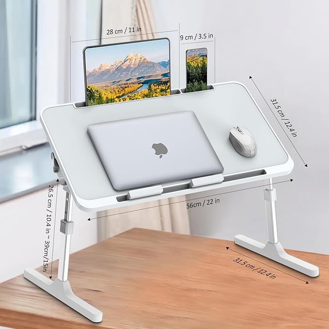 Zapuno Laptop Bed Desk, Height & Angle Adjustable Laptop Bed Tray Table Lap Stand with Tablet & Phone Slot, Light Weight Foldable Portable Lap Desk for Couch Chair Floor Desk for Adults, Kids