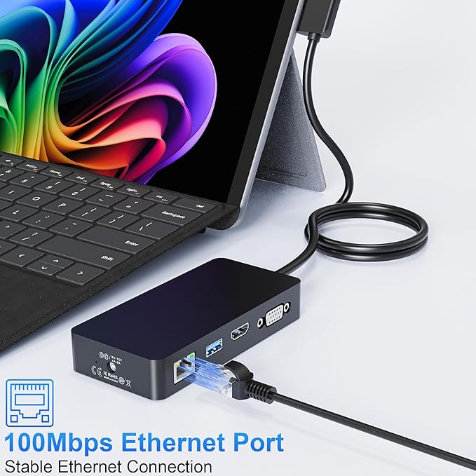 Surface Docking Station, 11-in-1 Dual Monitor 4K@60Hz HDMI +VGA Surface Dock, for Surface Pro 11/10/9/8/X/7/6/5/4, Surface Laptop, Book, Go | 72W Charging, Ethernet, 5Gbps USB