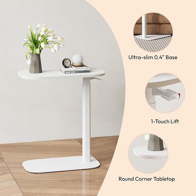 SANODESK Small Standing Desk Pneumatic Height Adjustable Small Sit Stand Desk Laptop Desk Overbed Table Computer Cart for Home Office Computer Workstations(23.6" W x 13.8" D,White+Maple Band)