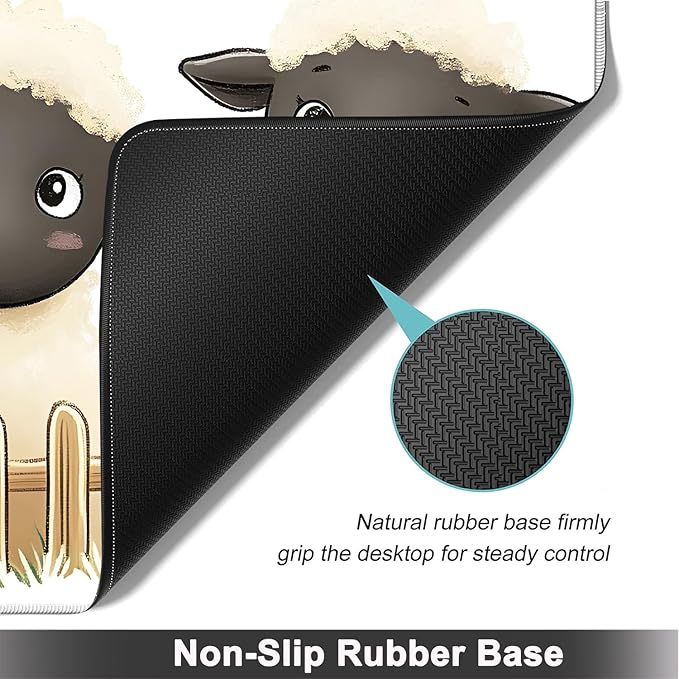 Large Mouse pad and Keyboard Support Set, Ergonomic Memory Foam Keyboard Wrist Rest, Extended Gaming Mouse Pad with Stitched Edges, Cute Little Lamb White XXL Desk Mat (31.5 X 11.8 in)