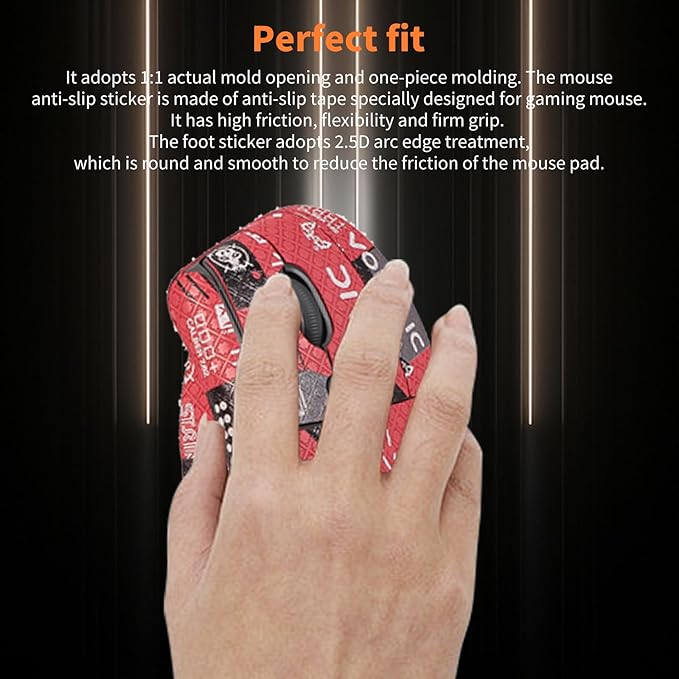 Mouse Grip Tape for Logitech Lift, Rounded Curved Edges Mouse Feet Skates,Self-Adhesive PreCut Sweat-Resistant Professional Mice Upgrade Kit(Foot pad + Red Mouse Grip Tape)