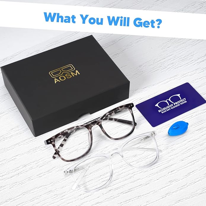 AOSM Blue Light Glasses for Men & Women,Gaming glasses Anti-Glare UV400 Protection,Blue Light Blocking to Relieve Eye Strain
