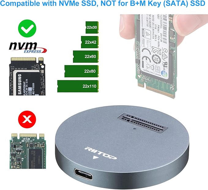 RIITOP NVMe to USB Docking Station, External M.2 PCI-e NVMe SSD to USB-C Reader Adapter for M.2 (M Key) SSD