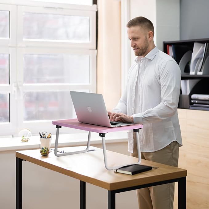 Lap Desks Laptop Tray for Bed or Couch, Breakfast Serving Tray with Folding Legs,Portable & Lightweight Mini Table, Laptop Stand for Working, Reading and Writing,Pink