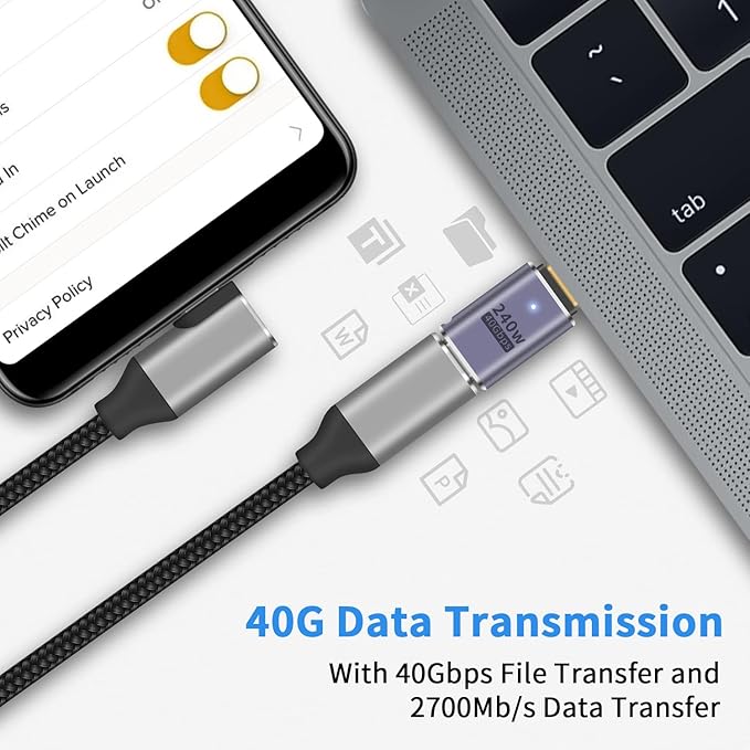 Poyiccot USB C Extender - 240W, 2Pack USB Type C Extension Adapter, 40Gbps USB C Male to Female Adapter for iPad, iMac, MacBook, Thunderbolt