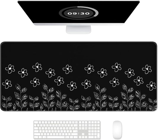 Auhoahsil Desk Mat, Ultra Large Mouse Pad, XXL Gaming Mousepad, Pretty Desk Pad, Big Extended Full Size Desktop Desk Matt for Keyboard, Laptop & Computer, 35.5 x 15.7 in, Minimalist Flower Black