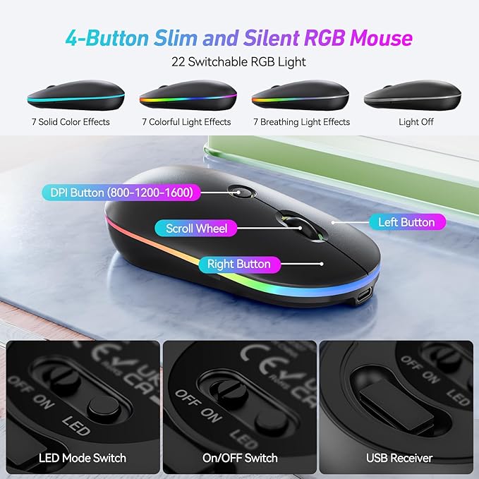 Wireless Keyboard and Mouse Combo with Backlit,2.4Ghz Rechargeable Light Up Keyboard Mouse with Phone Tablet Holder,11 Shortcut Keys,Silent 22 RGB Backlit Mouse,Quiet Click for Computer,PC,Mac,Windows