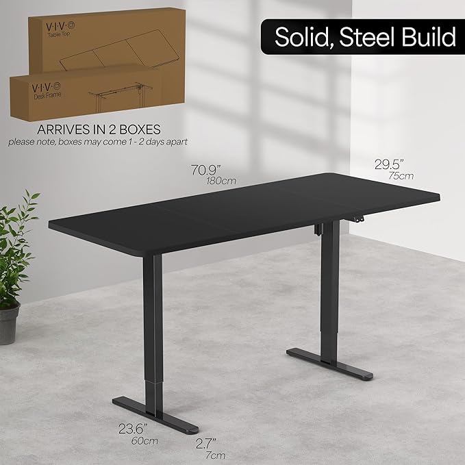 VIVO Electric 71 x 30 inch Stand Up Desk, Height Adjustable, Black Top Black Frame, Home and Office Furniture Sets, DESK-KIT-0B7B